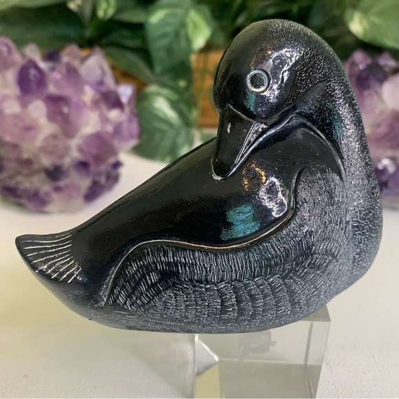Aardik Collection Carved Black Soapstone Loon/Duck Bird Vintage 1972 Canada 4.25 - Picture 2 of 15